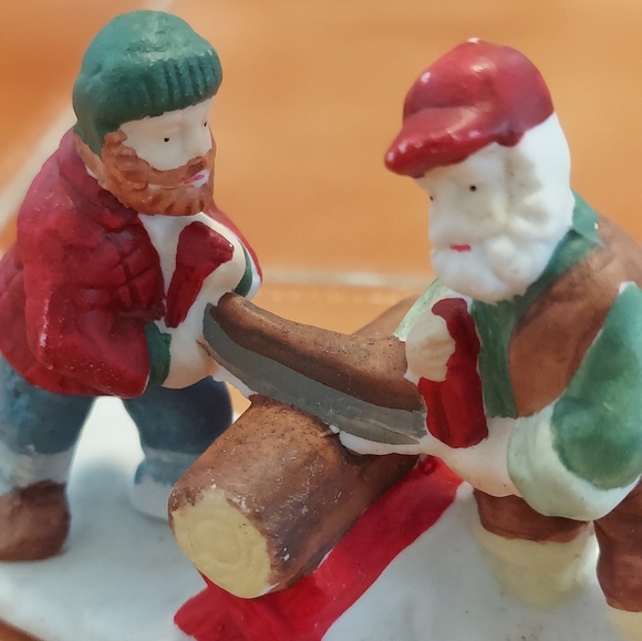 Lemax Two-man Saw Log Christmas Village Figurine - Picture 3 of 6